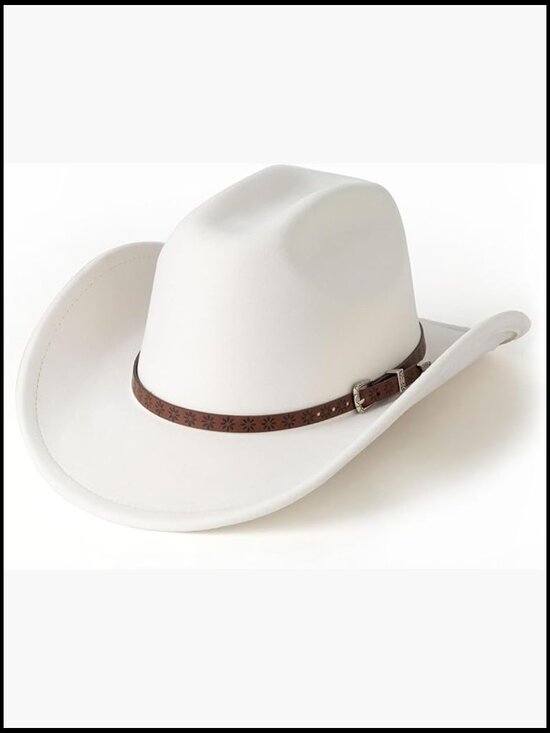 Accessories - Retro Suede Cowboy Hat with Buckle Belt - Unisex Western Fedora